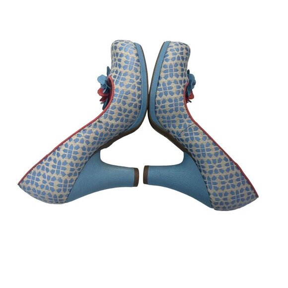 Ruby Shoo Pumps Funky Floral Embellished Heels Ladies size 6 Blue Cottage Core - Picture 5 of 8
